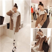 2013欧美新款加厚保暖大码宽松韩版毛绒绒皮装中长款大衣外套