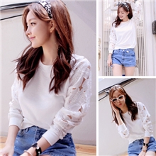 13韩国秋装新款高品质钩花长袖圆领宽松淑女上衣卫衣厂家直销