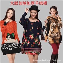 冬装加厚女士羊绒裙大码宽松休闲百搭中长款打底连衣裙中老年装