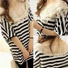 降2013夏装新款日韩宽松大码胖MM性感女人味蕾丝条纹短袖T恤Q9409