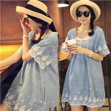 批发2013新款韩国圆点绣花孕妇装夏装时尚韩国韩版孕妇连衣裙