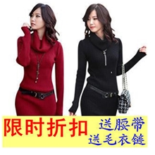 2013秋装新款韩版时尚女装高领长袖针织衫连衣裙长款打底毛衣