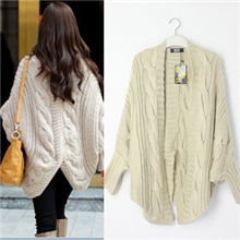 韩版爆款秋冬不规则下摆粗毛线宽松麻花蝙蝠衫披肩长款开衫毛衣女