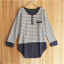 2013新款秋装森系原单秋装新品圆领长袖拼条纹宽松打底T恤