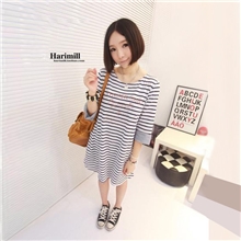 waypoints女式新款宽松大码五分袖条纹打底衫百搭女式横条纹T恤