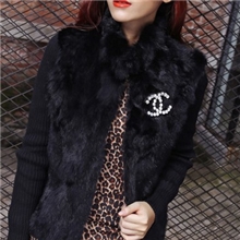 欧洲站2013秋冬新小香风真兔毛拼接针织袖外套(送胸针）