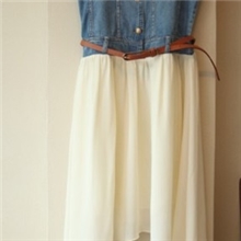 2013夏装新款韩版牛仔拼接雪纺连衣裙飘逸仙女裙沙滩长裙招代理