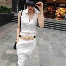 [优]时尚套装衬衫搭配西装面料显瘦黑白无袖套装招代理