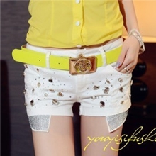 高端定制款洋气闪亮镶钻贴袋手工钻超好版型白色牛仔短裤招代理