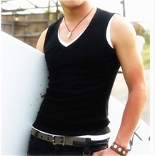 1件代发男士打底背心V领背心螺纹背心弹力棉无袖男宽肩背心