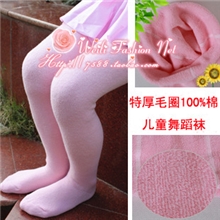 特厚秋冬全棉拉毛绒儿童连裤袜加厚毛圈白色舞蹈袜大童打底裤