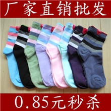 厂家直供秋季女士彩条纹百搭休闲女袜子女生中统运动涤棉袜批发