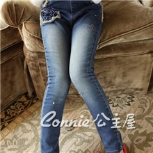 2013秋装新款童装韩版女童波点蝴蝶结磨破儿童牛仔裤大童长裤子