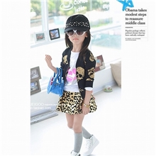 2013韩版童装秋冬新款女童黑色烫金骷髅长袖机车外套拉链夹克