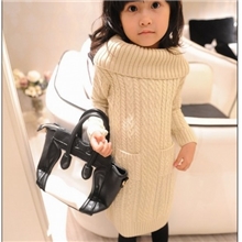 2013新款秋冬款女童高领长款针织毛衣毛衣连衣裙童装批发