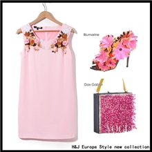 欧美高端女装重工立体装饰2435广州女装无袖品牌连衣裙