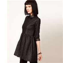 YIGELILA欧美原单2013新款春秋连衣裙中袖PU小翻领连衣裙6163