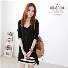 10731韩版女装秋装新品背心条纹连衣裙+雪纺衫两件套连衣裙批发