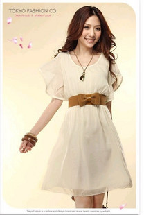 2013春夏新品韩版女装复古滚边波浪袖雪纺洋装连衣裙