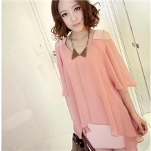 2013韩版女装修身纯色蝴蝶袖露肩拼接雪纺裙新款连衣裙批发