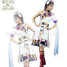 新款特价雪莲花白色藏族舞蹈表演服短款少数民族藏族演出服