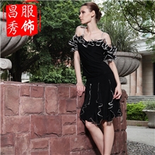 黑色银边半身裙拉丁舞裙闪光广场舞裙广州服装厂,包工包料