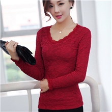 2013秋冬韩版女装保暖圆领荷叶花边长袖加绒加厚蕾丝衫打底衫T恤