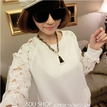 2013秋装新款韩版潮百搭花朵钩花镂空袖圆领卫衣休闲长袖T恤