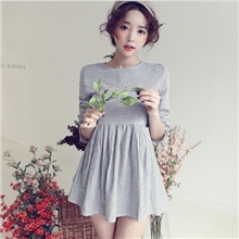 2013秋冬新款韩版潮条纹撞色喇叭袖圆领娃娃衫衬衫女