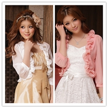 供应3310大码七分袖外套加大码雪纺小披肩荷叶边小坎肩女短款开衫