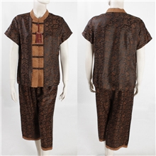 特价香云纱茛纱低圆领短袖上衣配八分裤女休闲大码套装4088两色