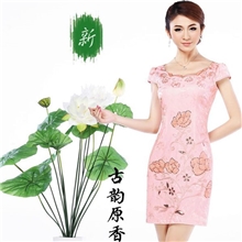 批发旗袍裙改良时尚新款夏装女士粉色花边领淑女修身短旗袍