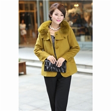 秋冬妈妈装单排扣呢绒大衣毛领翻领中老年女装外套高档羊绒大衣