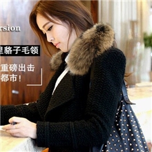 2013韩版修身OL中长款貉子毛领毛呢外套羊毛呢大衣