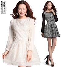 2013秋装新款女装韩版修身时尚公主裙蕾丝钩花收腰连衣裙99001
