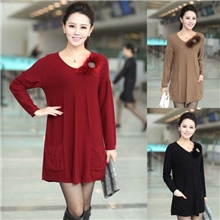 2013秋冬新款中年女装韩版长袖V领羊毛衫中长款长袖打底衫
