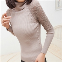 2013秋装新款韩版女装高领弹力长袖蕾丝修身打底针织衫毛衣