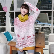 秋季新款2013韩版长袖马海毛毛衣大码宽松中长款毛衣下摆小鹿