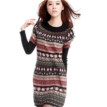 厂家批发2013秋装女装民族风范修身长袖连衣裙羊毛绣花针织毛衫