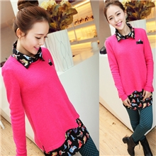 秋装批发2013新款学院清纯针织衫碎花两件套背后纽扣中长