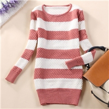 2013秋装韩版修身长袖女装条纹针织衫毛衣中长款学生厂家批发