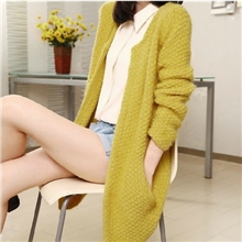 秋冬新款韩版简约圆领长袖中长款马海毛针织开衫外套