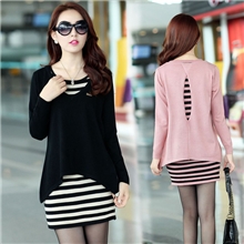 2013秋装新款韩版宽松针织衫外套女中长款条纹背心两件套连衣裙