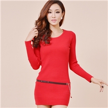 2013新款毛衣打底衫秋冬女式针织衫打底长袖秋冬款圆领配腰带