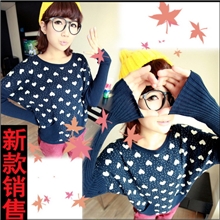 韩国女装实拍全场明星同款小桃心宽松休闲蝙蝠毛衣女装打底衫