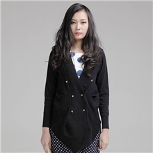 不规则开襟针织新款外套肩章硬朗女装双排扣修身中长款针织开衫