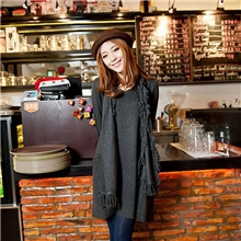 2013广东秋冬新款长袖简约大口袋优雅长款正品A字针织连衣裙