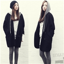 广州日韩女装批发韩国SZ新款秋冬装女式毛呢子外套连帽中长款大衣