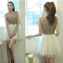 爆款新款厂家直销2013韩国SZ夏韩版修身无袖拼接网纱连衣裙2350