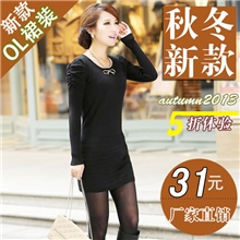 秋季连衣裙批发长袖连衣裙修身包臀打底裙保暖通勤春装毛织女